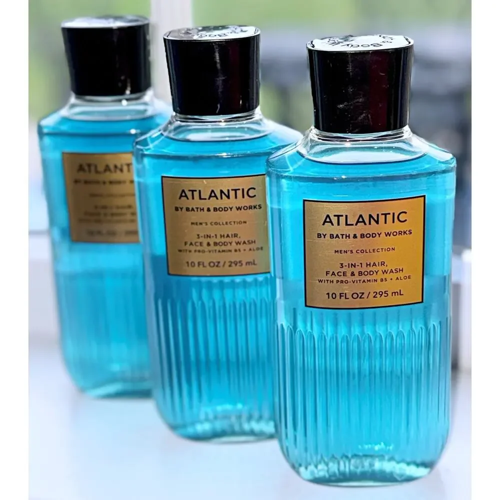 Bath & Body Works 10 oz Atlantic Men's 3-in-1 Hair Face Body Wash Gel x3